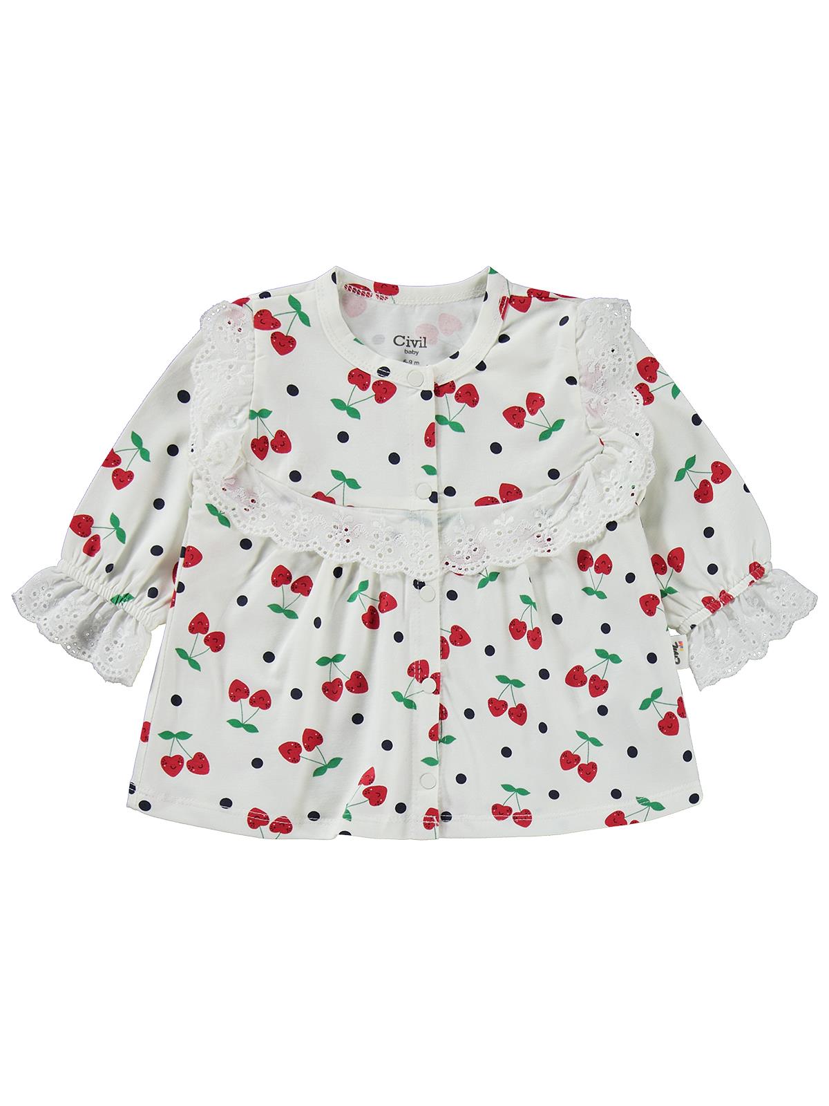 Civil Baby Puanlı Kiraz Emprime Fistolu Kız 6-18 Ay Pijama Takımı - Ekru