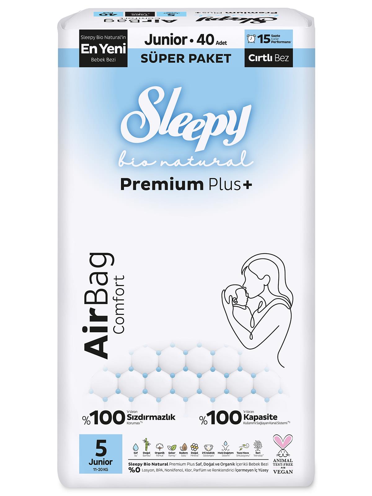 Sleepy Bio Natural Airbag Bebek Bezi 5 Numara Junior 40 Adet