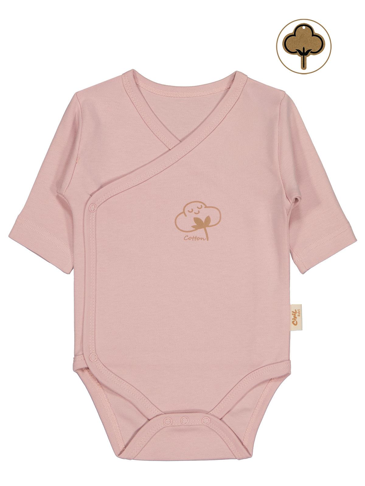 Civil Baby Organik Pamuklu Kruvaze 0-6 Ay Çıtçıtlı Badi - Ekru