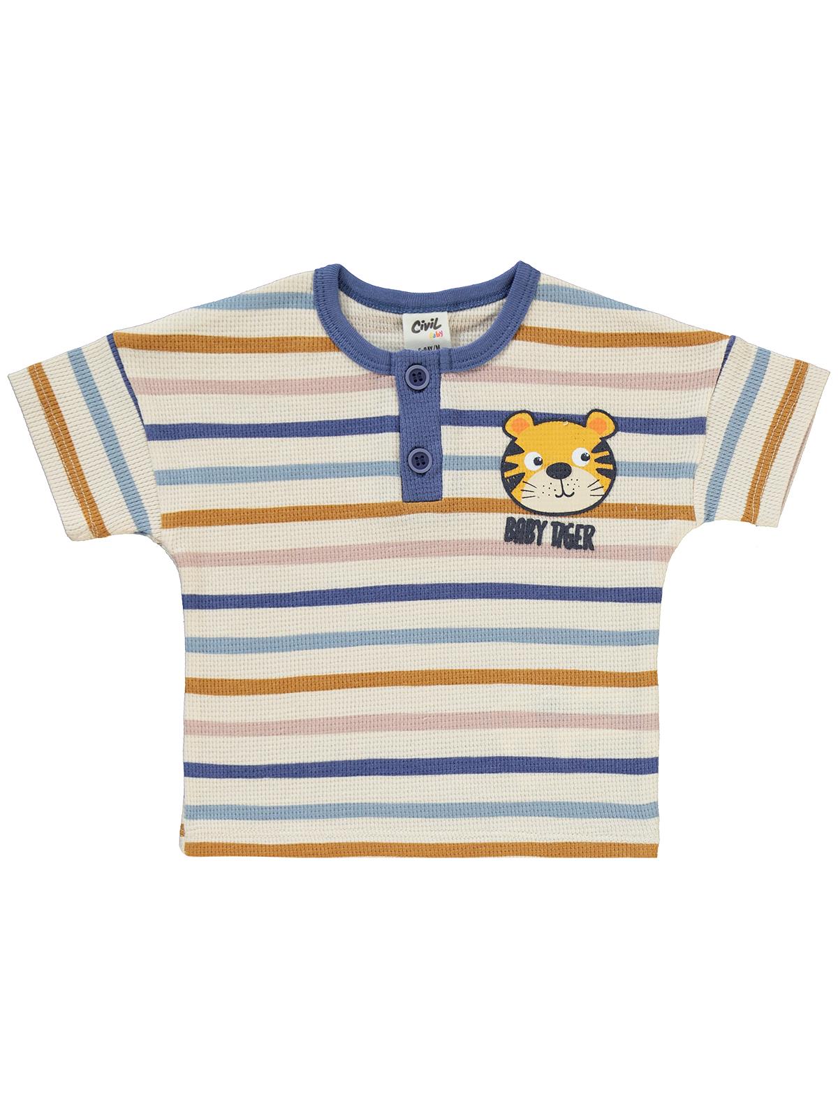 Civil Baby Kaplan Baskılı Çizgi Empirme Şortlu 6-18 Ay Takım - Fil Dişi