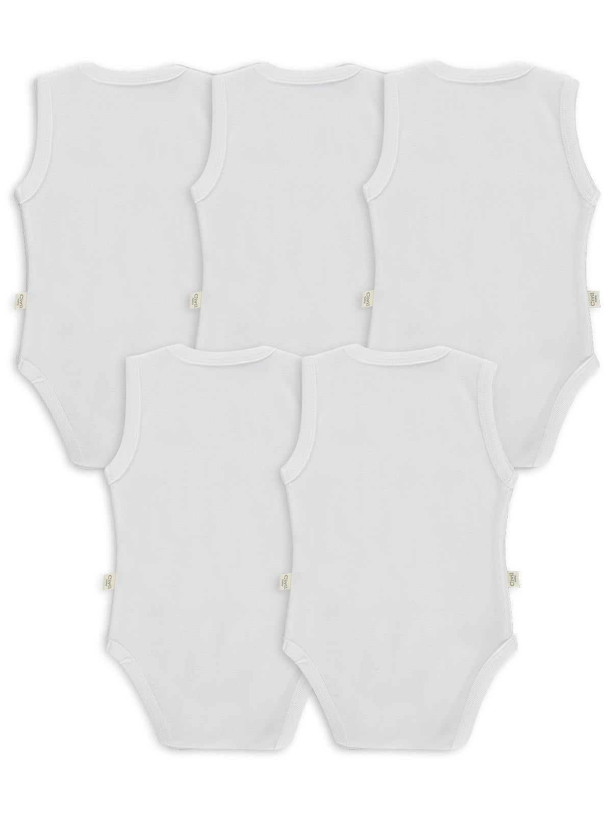 Civil Baby 5 li Düz Basic Sıfır Kol Çıtçıtlı Badi - Beyaz