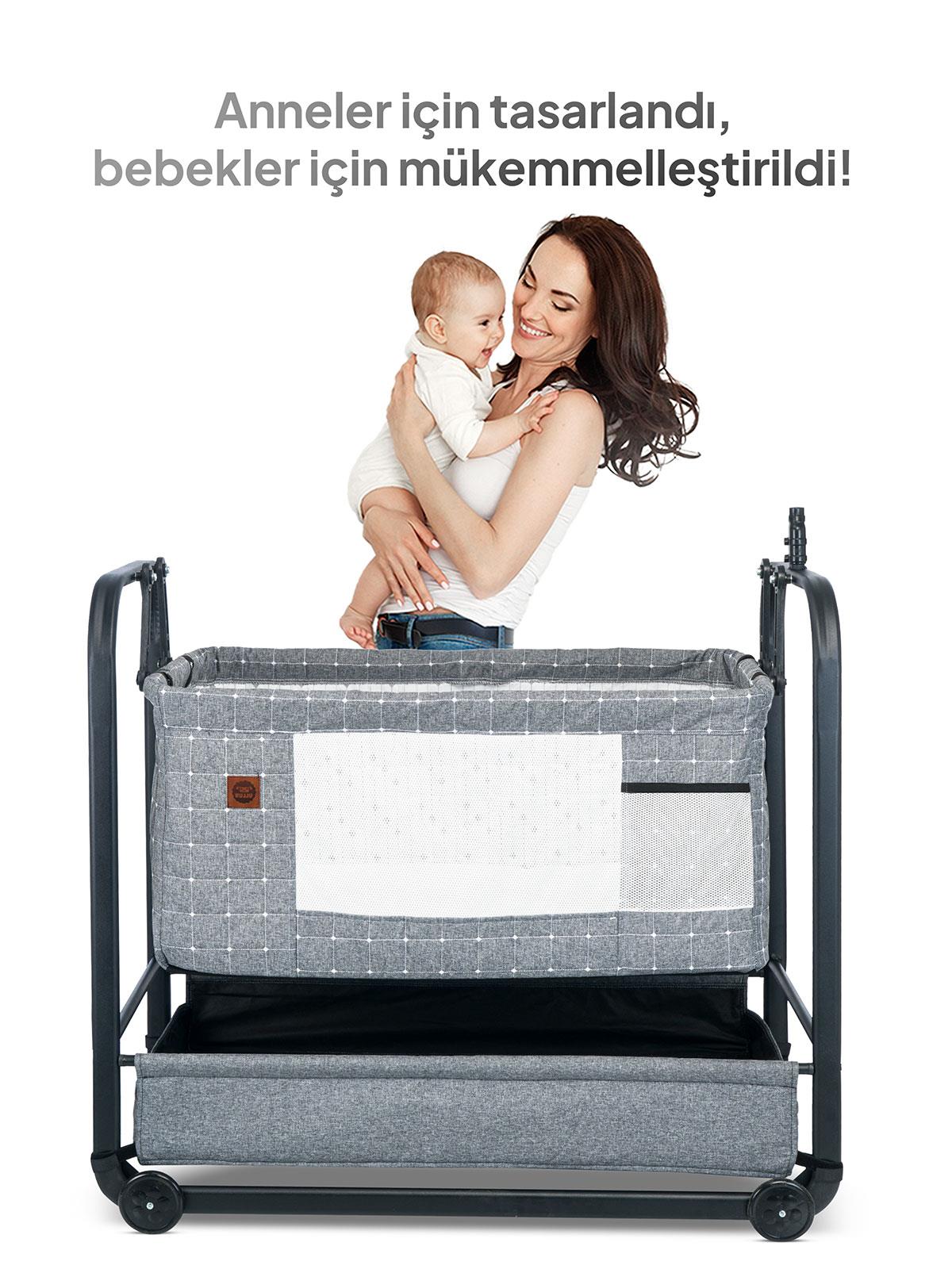 Kujju Elegance Cibinlikli Anne Yanı Sallanır Beşik - Kahverengi