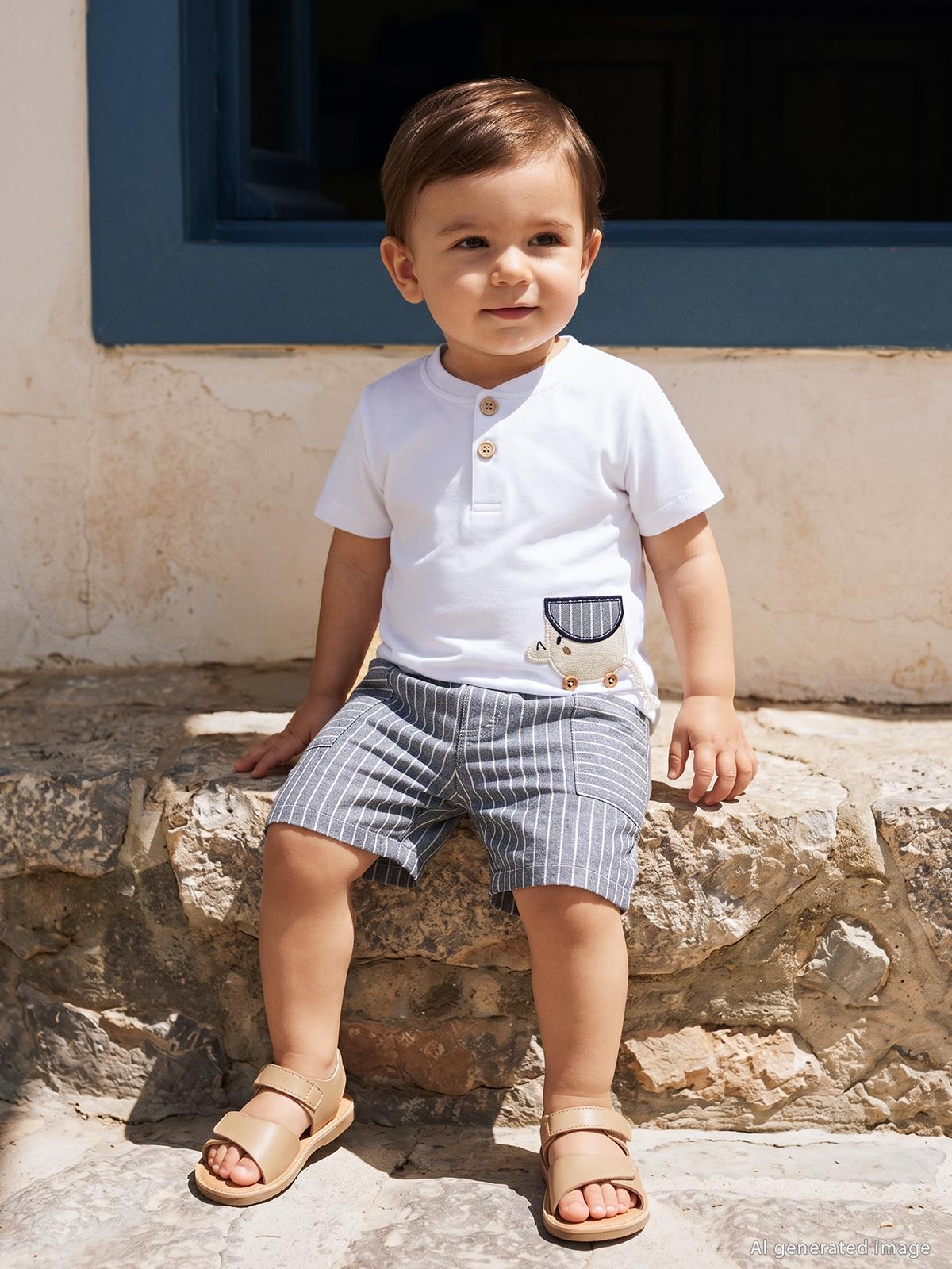 Civil Baby Çizgili 6-18 Ay Takım - Ekru
