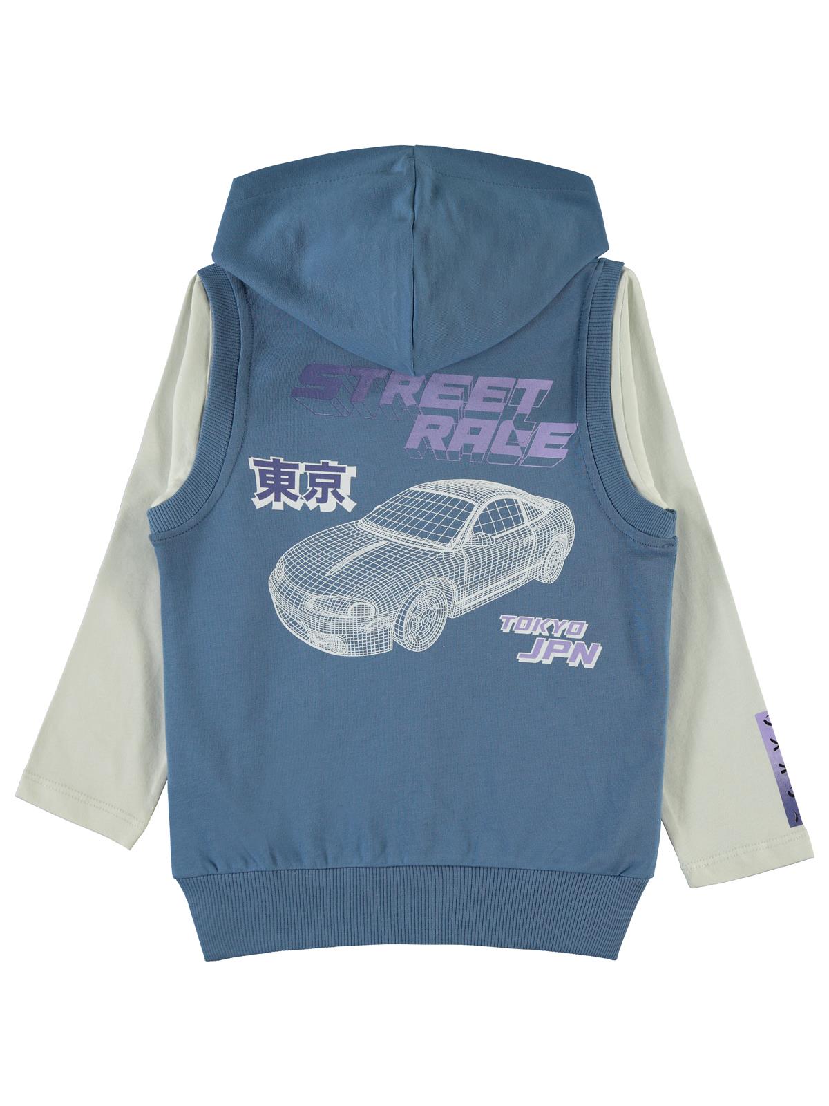 Civil Boys Tokyo Baskılı 2-5 Yaş Yelekli Sweatshirt - Mavi