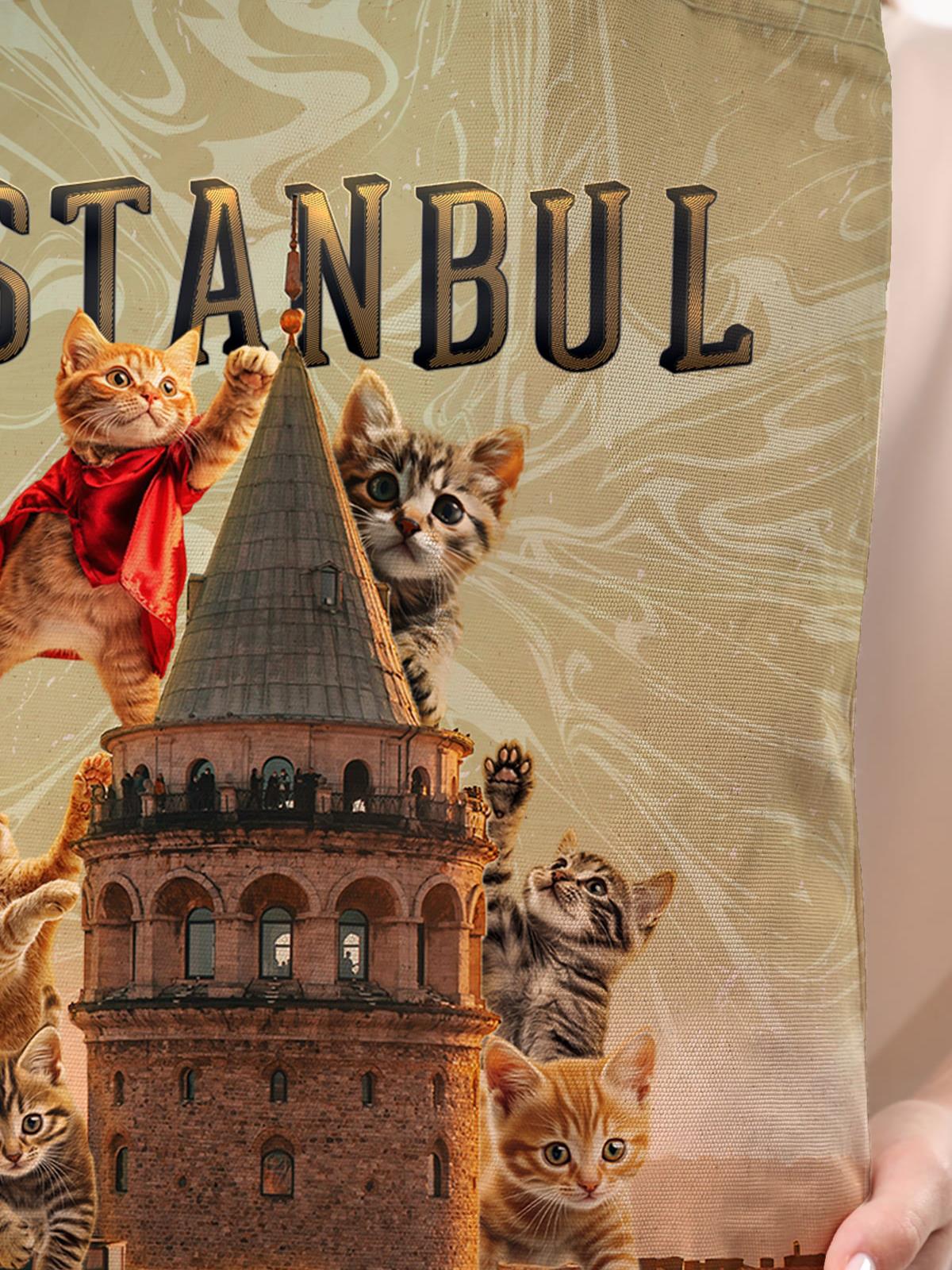 Çınar Bez Çanta Bagg 3D İstanbul Kedili Baskılı Bez Çanta