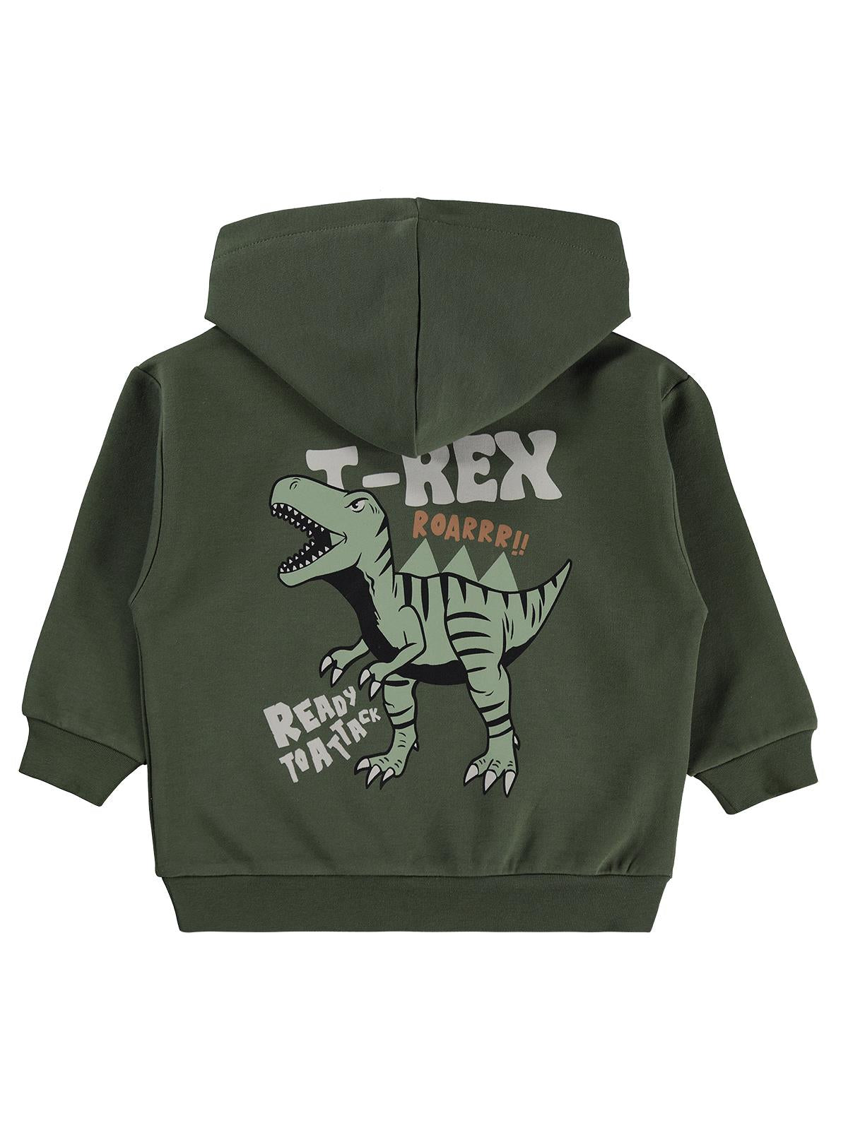Civil Erkek Çocuk Trex Roar Baskılı Sweatshirt | Çelik İnterlok | Okul Kreş ve Günlük Kullanım - Haki