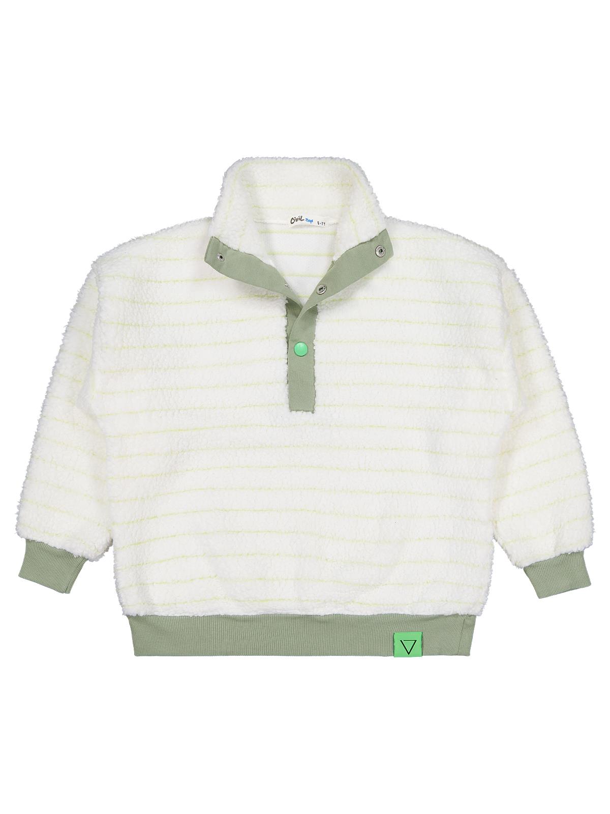 Civil Boys Erkek Çocuk Yakası Patlı Çizgili Sweatshirt | Velsoft Uzun Kol | Okul Kreş ve Günlük Kullanım - Yeşil