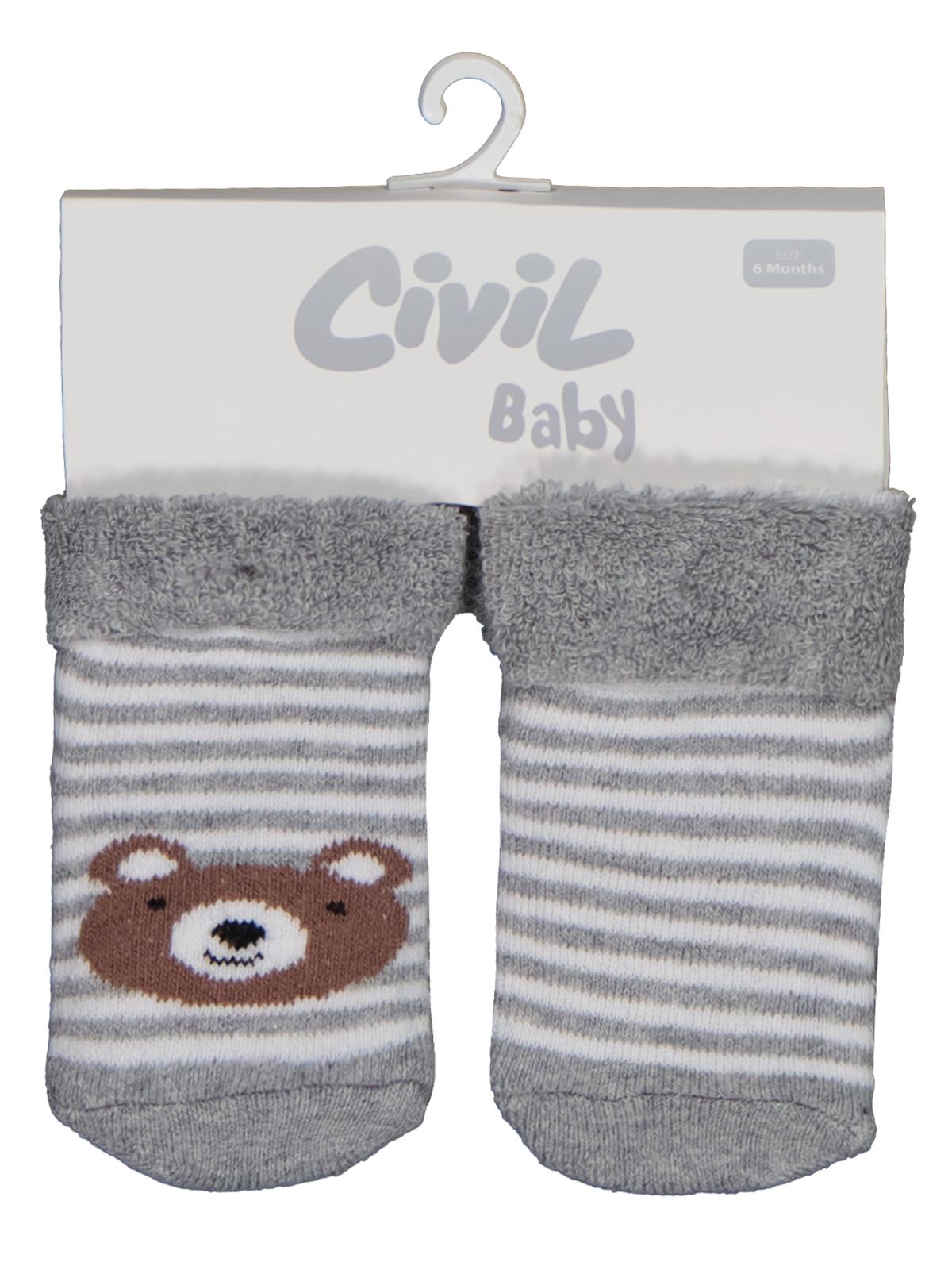 Civil Baby Çizgili Bear Kıvrık Havlu 6-18 Ay 2'li Bebek Erkek Çorap Set