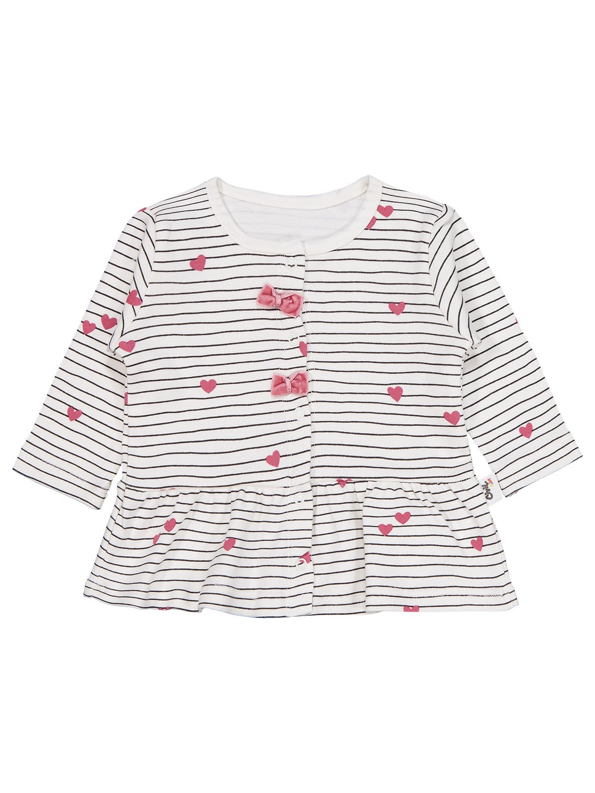 Civil Baby Çizgi Kalp Empirme 1-9 Ay Pijama Takımı - Ekru
