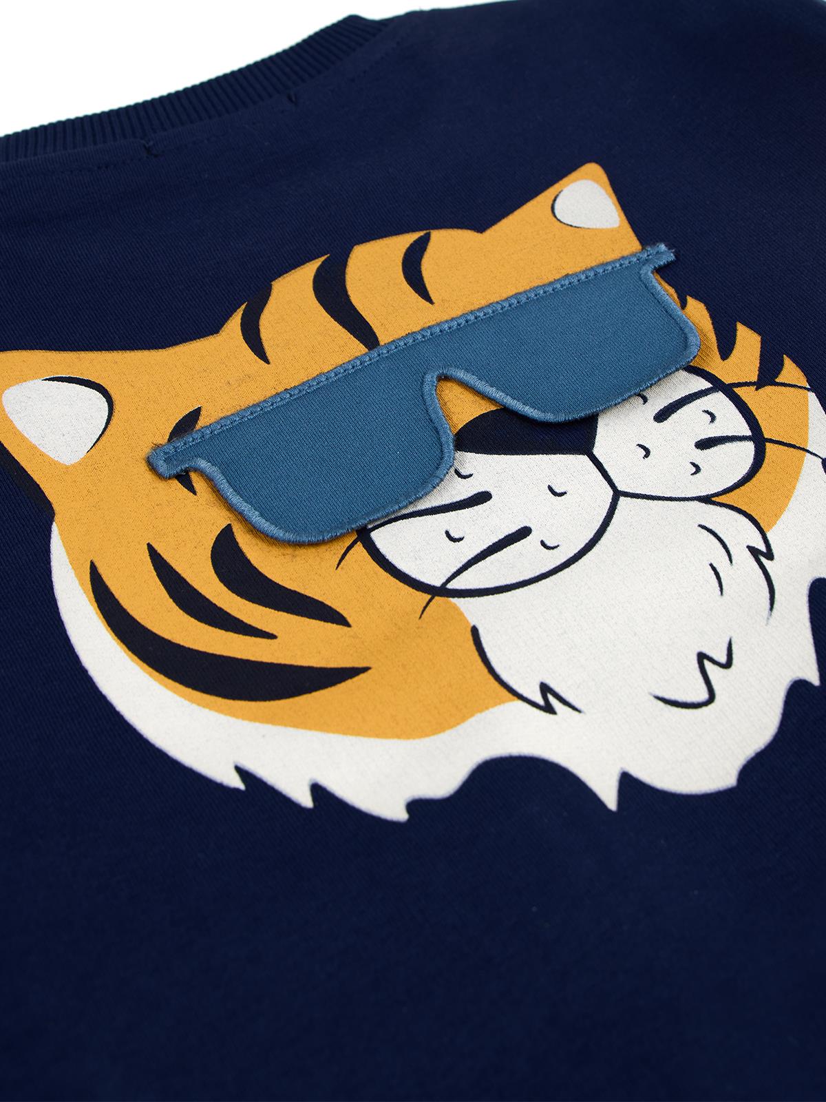 Civil Erkek Çocuk Tiger Baskı-Nakışlı Sweatshirt | 3 İp Uzun Kol | Okul Kreş ve Günlük Kullanım - Lacivert