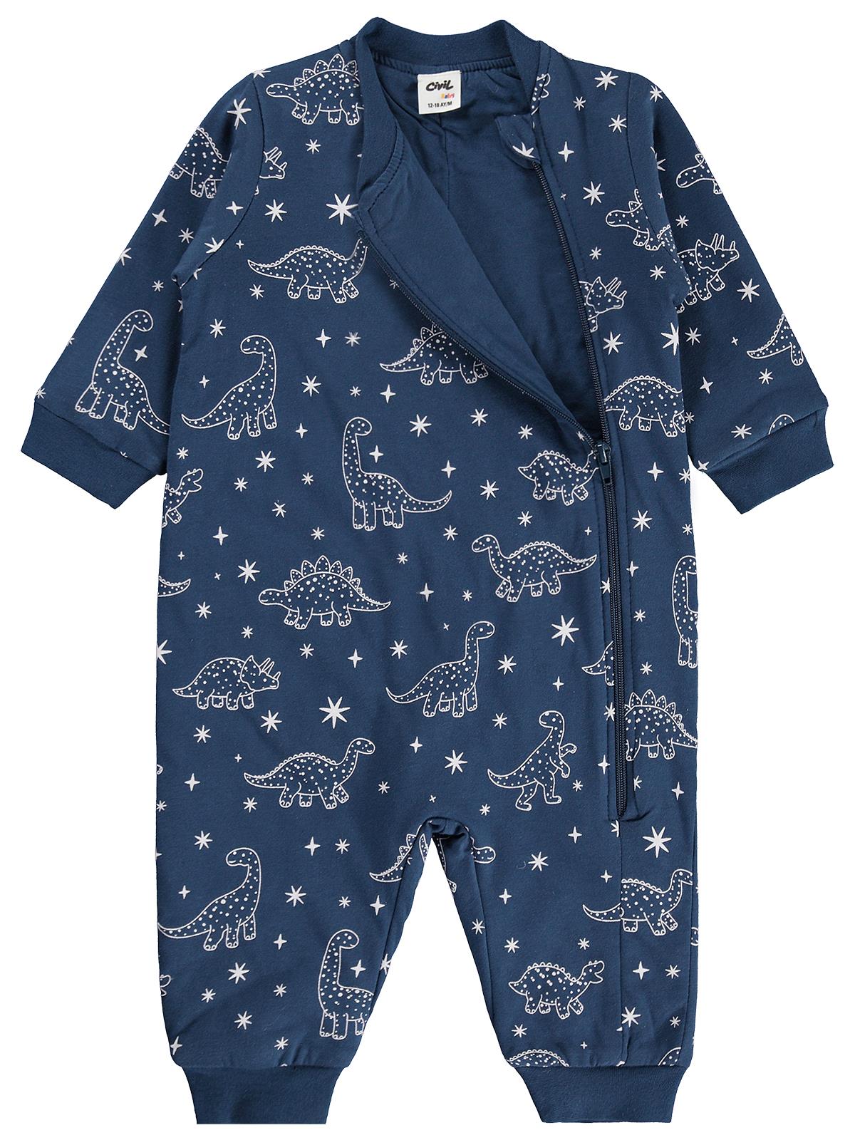Civil Baby Dino Empirme | Pamuklu Süprem | Uzun Kollu Bisiklet Yaka | 1.2 TOG Uyku Tulumu - Lacivert