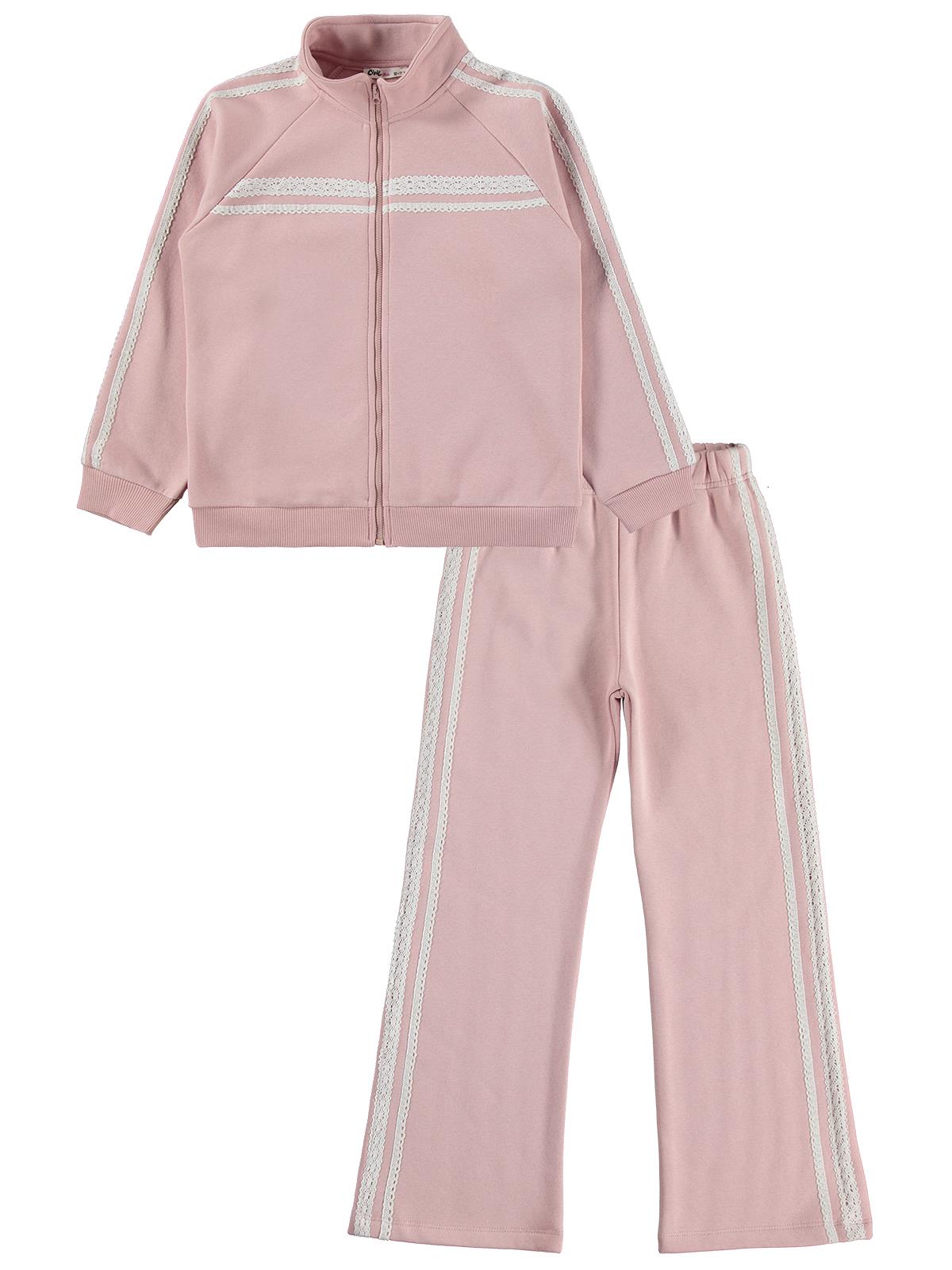 Civil Girls Dantel Şeritli 10-13 Yaş Eşofman Takımı - Pembe