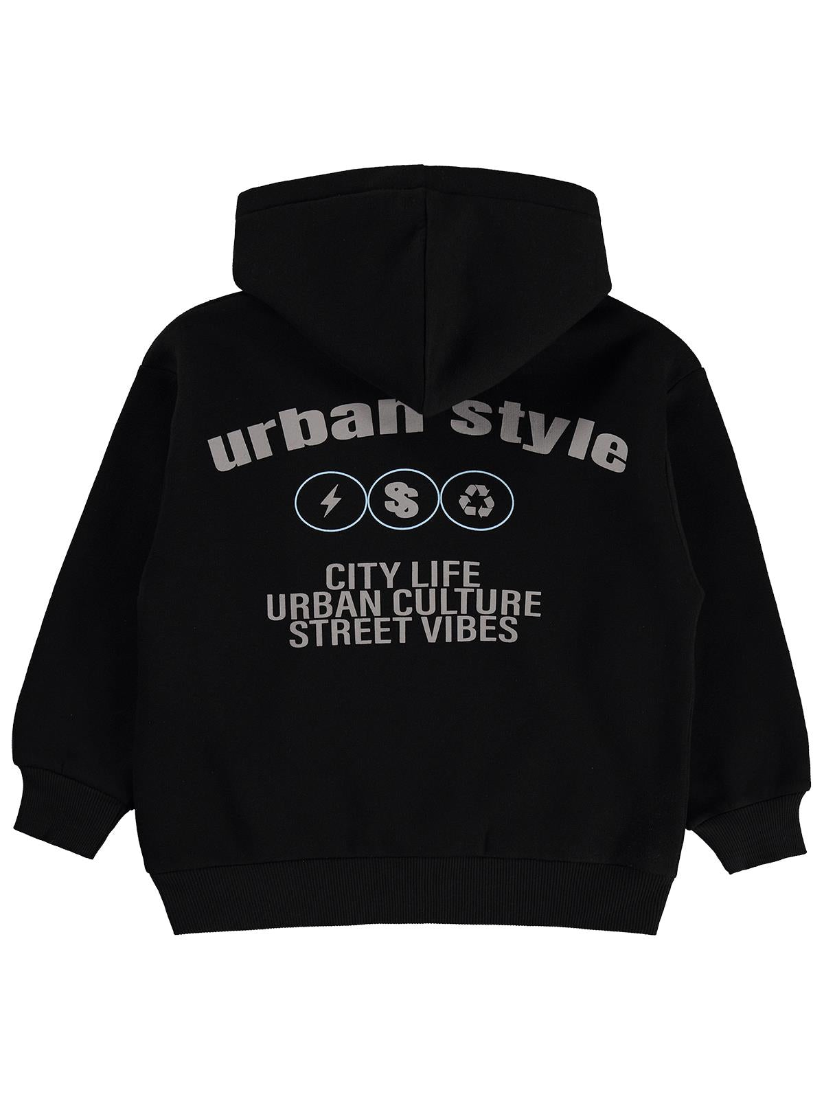 Civil Erkek Çocuk Urban Style Baskılı Sweatshirt | 3 İp Uzun Kol | Okul Kreş ve Günlük Kullanım - Siyah