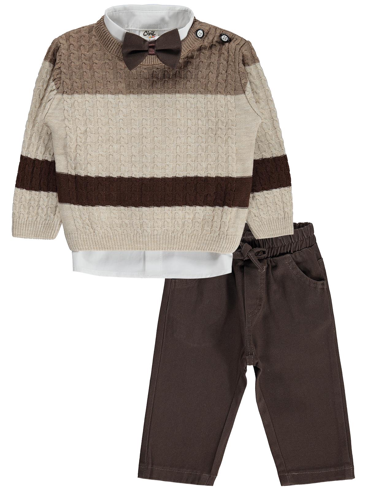 Civil Baby Çizgili 6-18 Ay Takım - Bej