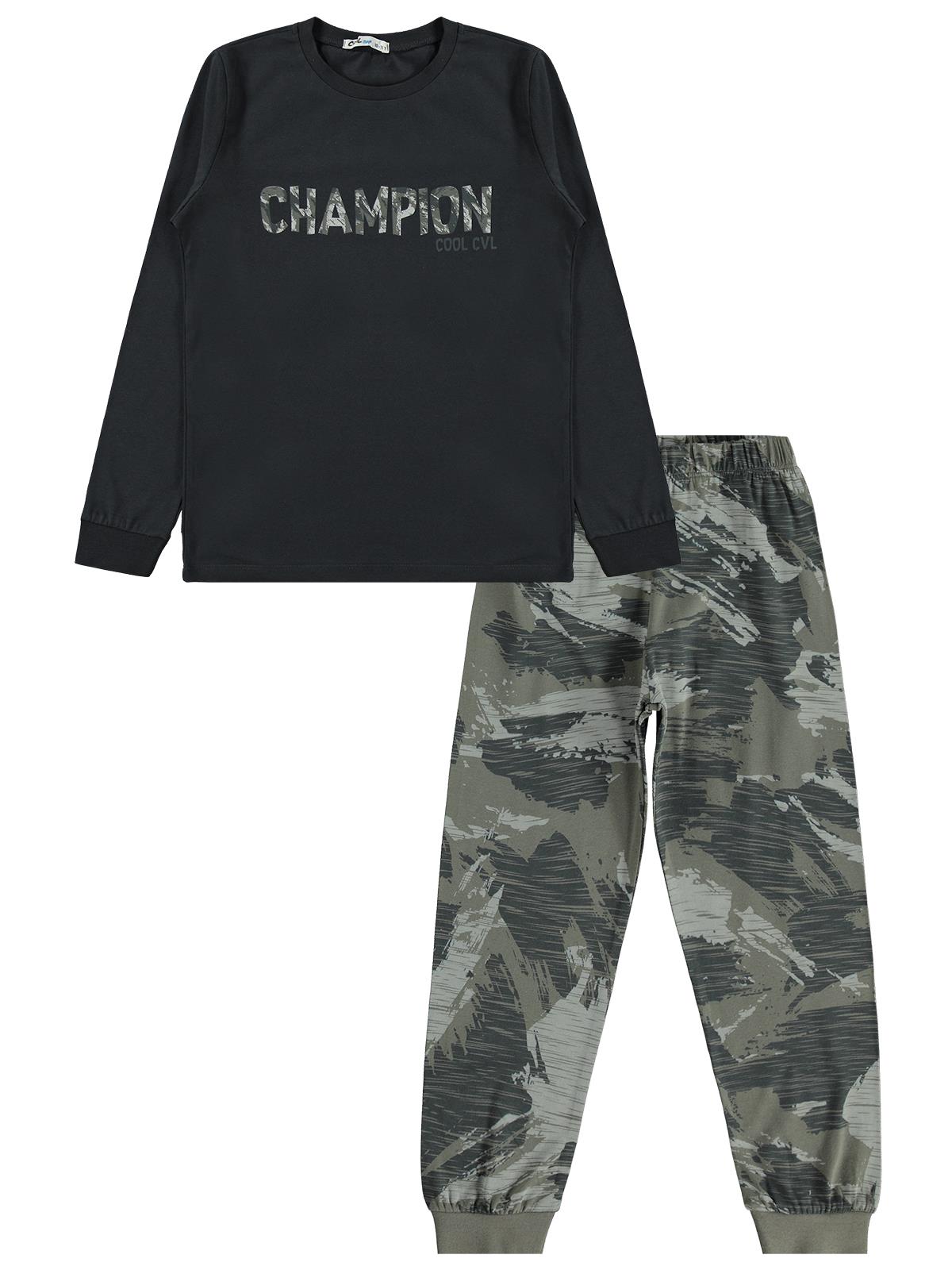 Civil Boys Champion Baskılı 10-13 Yaş Pijama Takımı - Gri