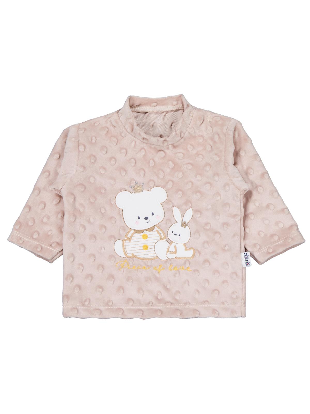 Albimini Kız Ayı Tavşan Nakış Patikli 2Li Pijama Takım 1-6 Ay - Kahve