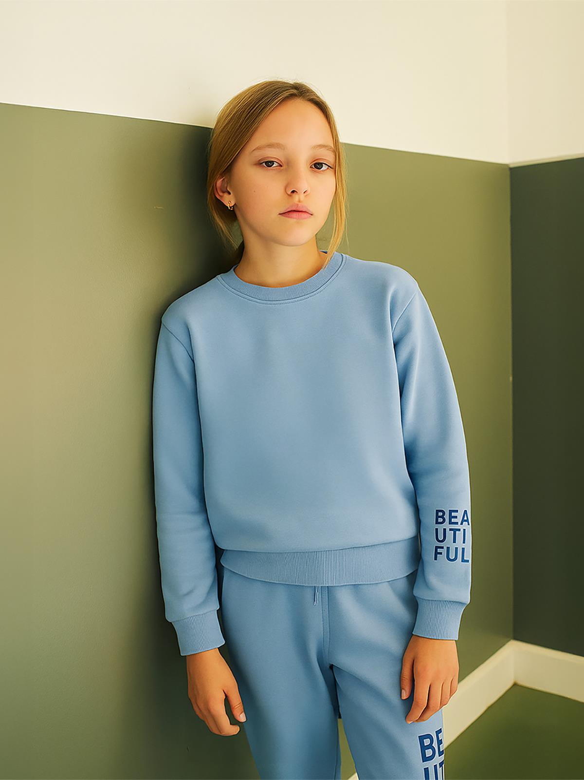 Civil Kız Çocuk Basic Sweatshirt | 2 İp Uzun Kol Bisiklet Yaka | Okul Kreş ve Günlük Kullanım - Mavi