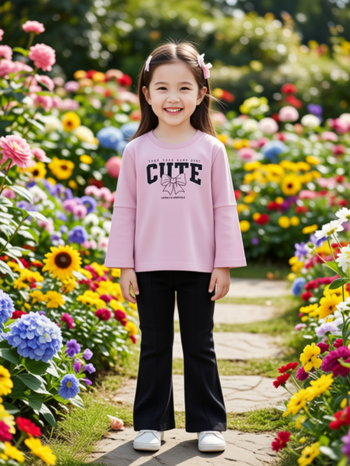 Civil Girls Cute Fiyonk Baskılı 2-5 Yaş Takım - Pembe