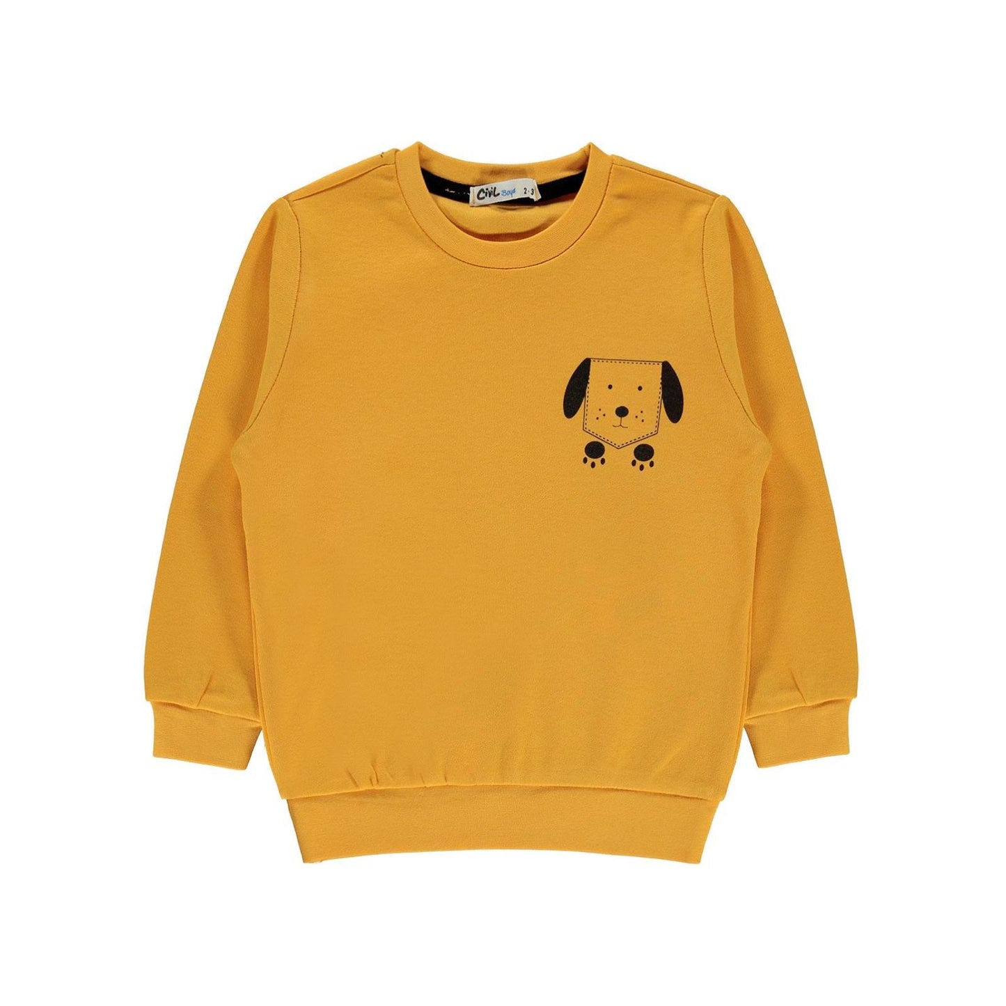 Civil Boys Köpek Baskılı 2-5 Yaş Sweatshirt - Hardal