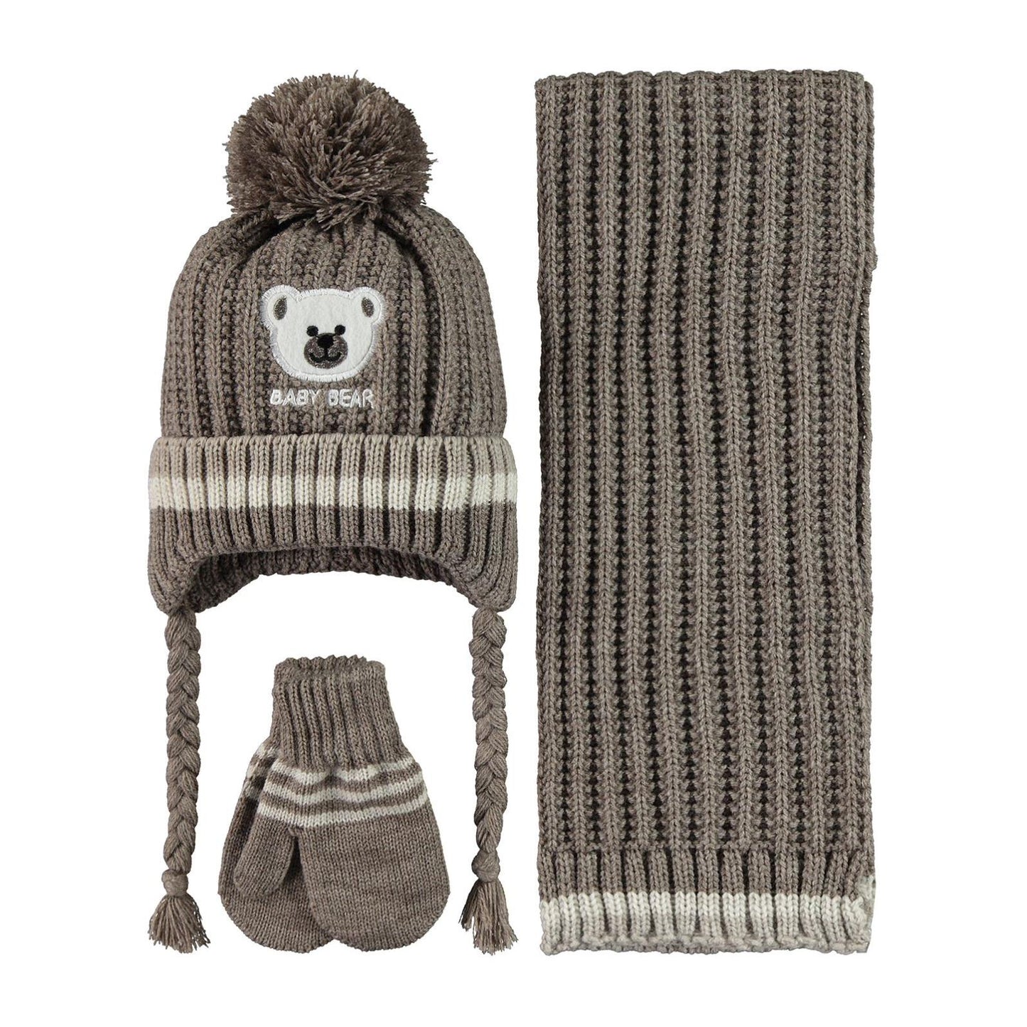 Civil Baby Baby Bear Nakış Desen 0-24 Ay Atkı Bere Eldiven Set - Bej
