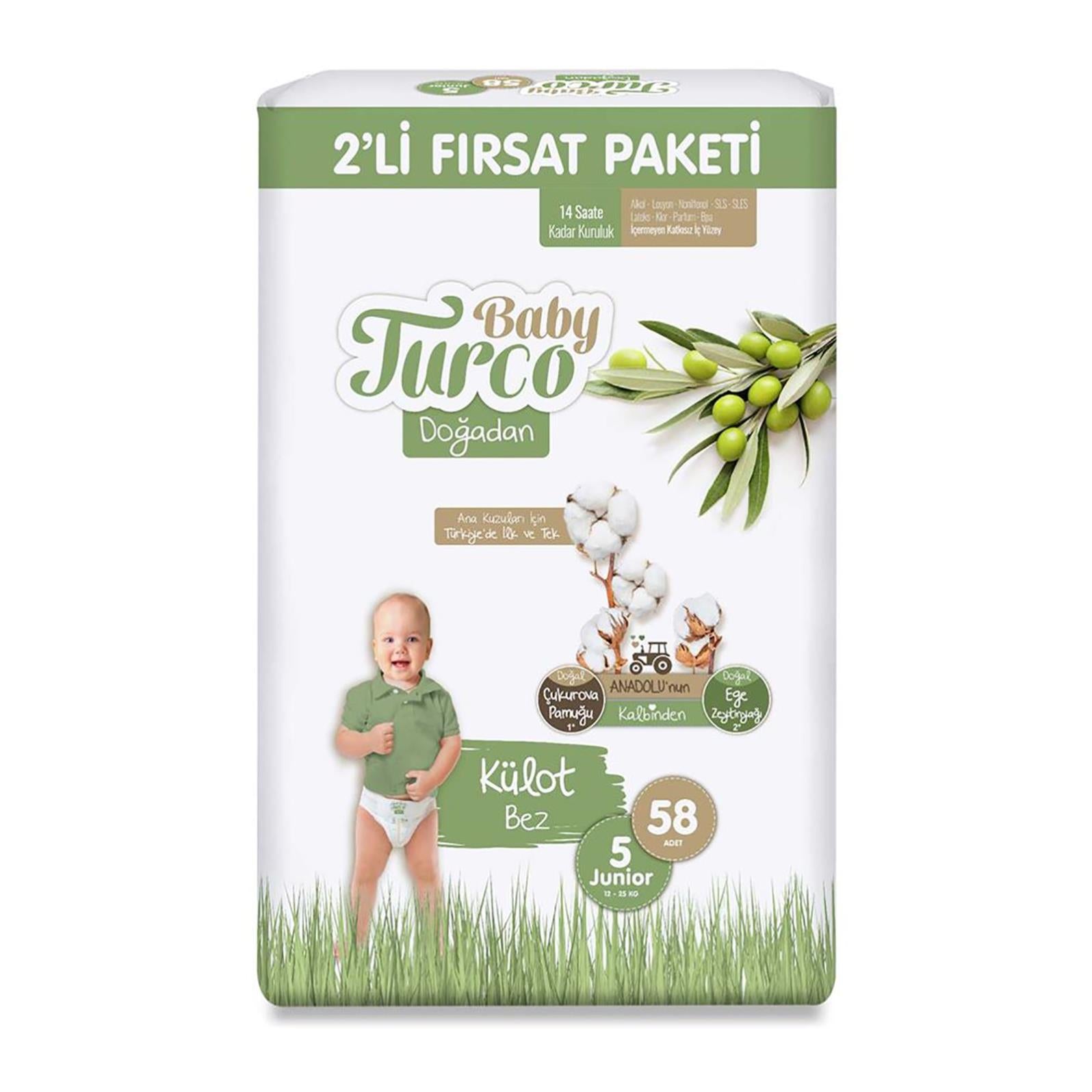 Baby Turco Doğadan Fırsat Paketi Külot Bez 5 Junior Numara 58 Adet