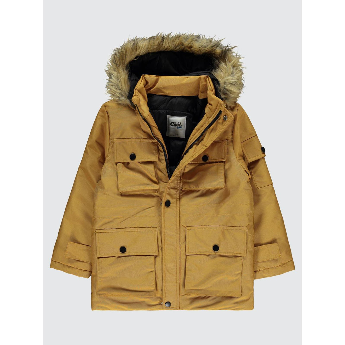 Civil Boys Kapak Cepli Kürklü 10-13 Yaş Mont - Hardal
