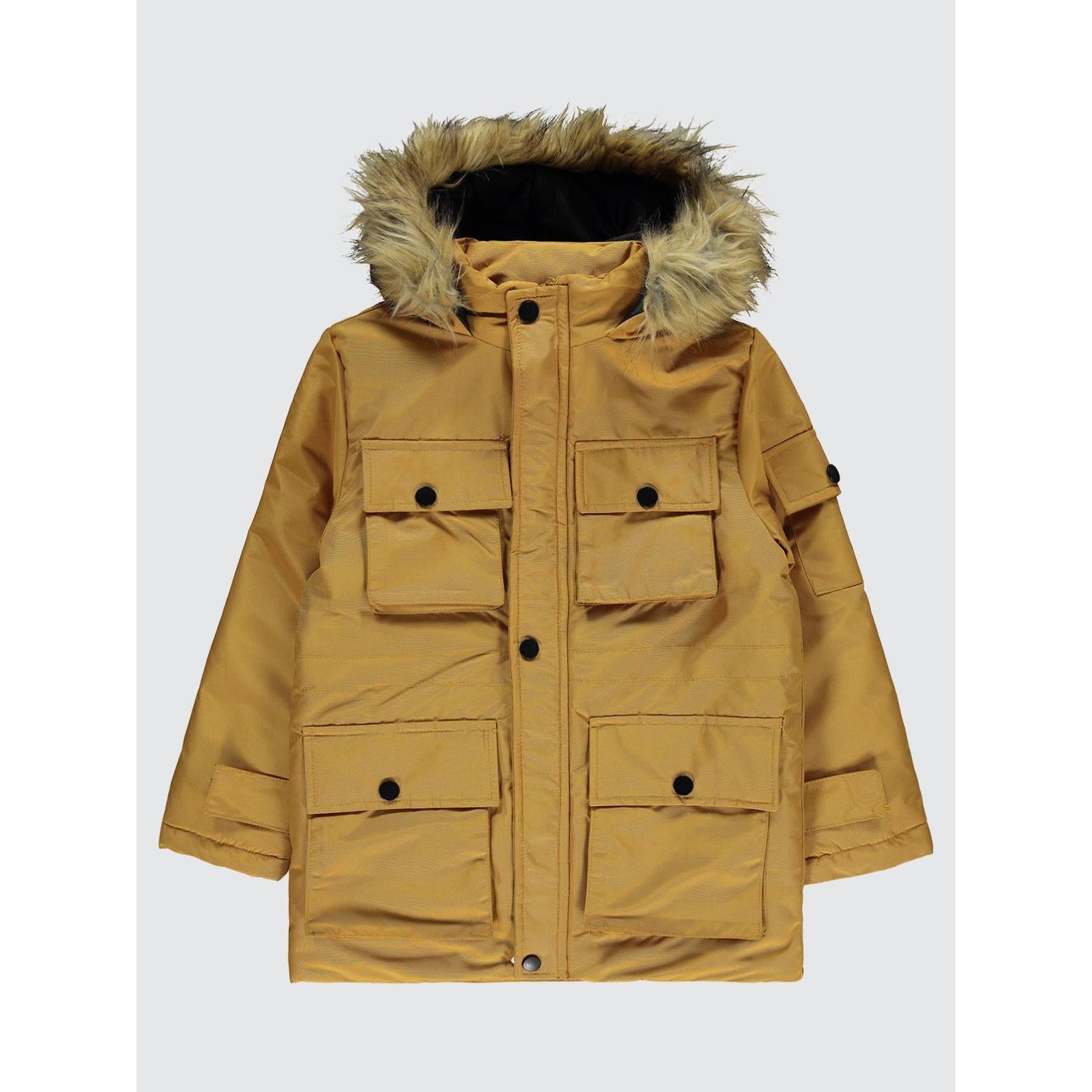 Civil Boys Kapak Cepli Kürklü 10-13 Yaş Mont - Hardal