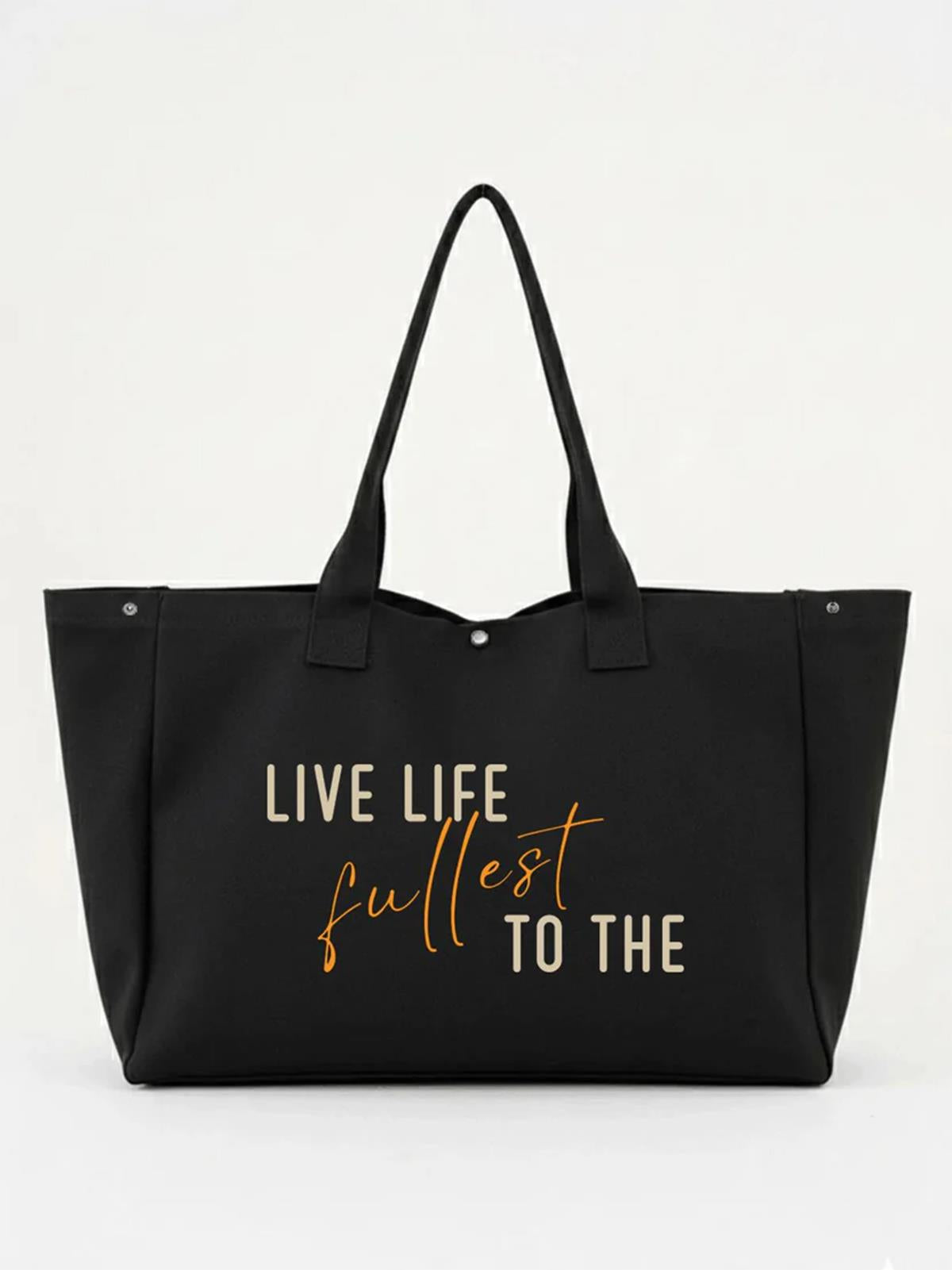 Çınar Bez Çanta Siyah 3 Çıtlı Live Life Baskılı Büyük Boy Kanvas Çanta - Standart