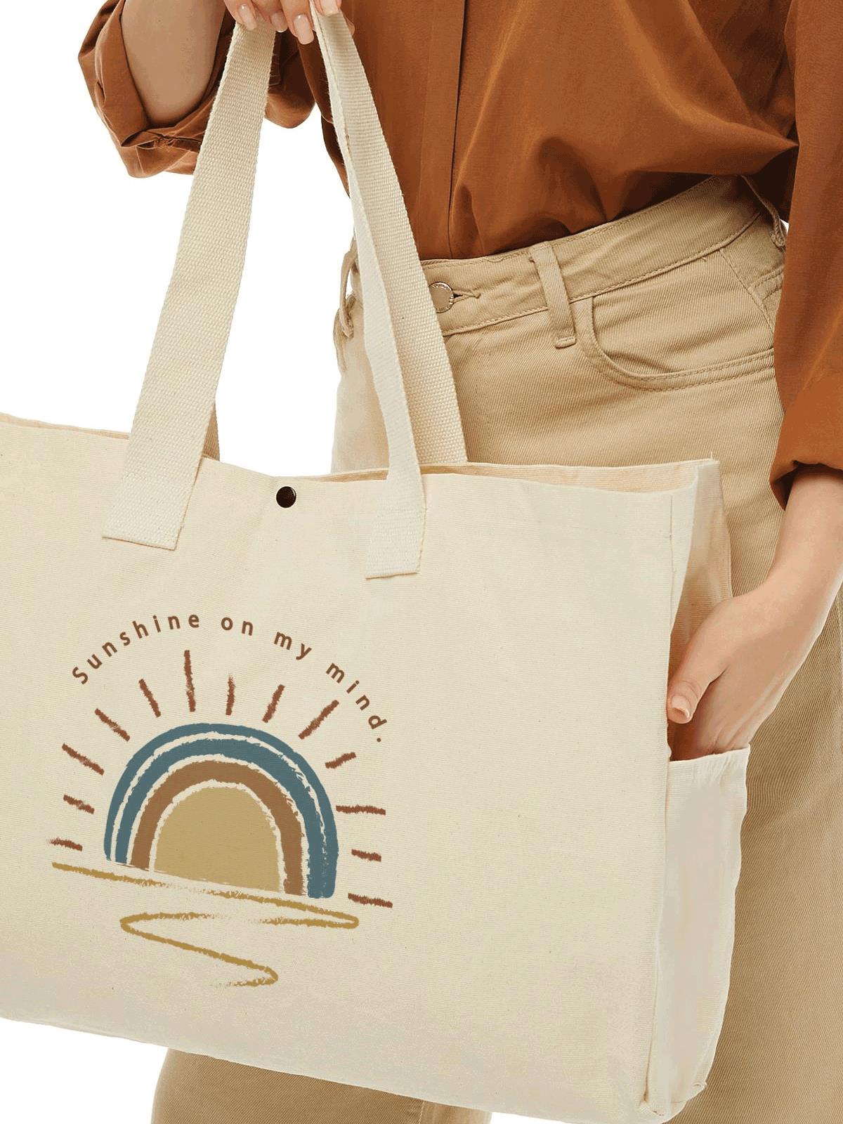 Çınar Bez Çanta Sunshine Baskılı Büyük Boy Çanta