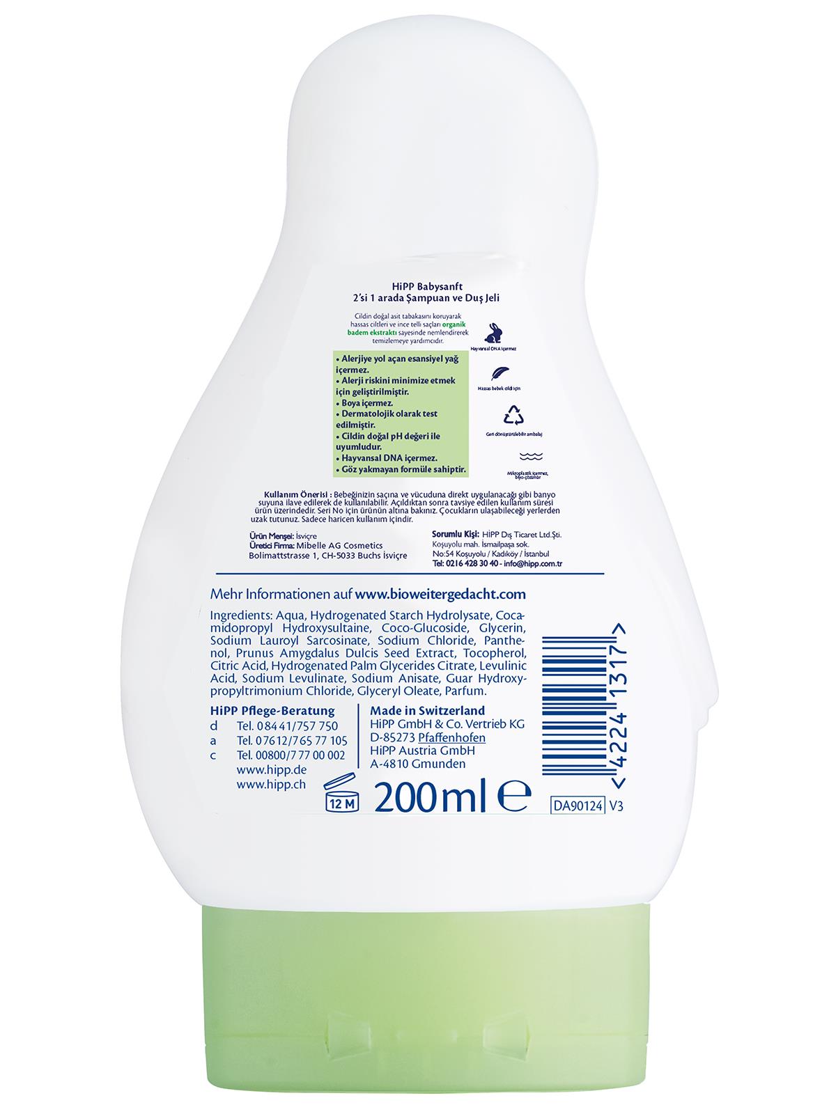Hipp Babysanft 2’Si 1 Arada Şampuan Ve Duş Jeli 200 ml