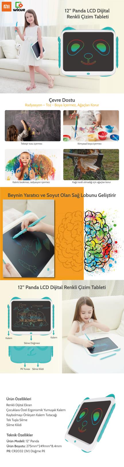 Xiaomi Wicue 12 inç Panda LCD Dijital Renkli Çizim Tableti
