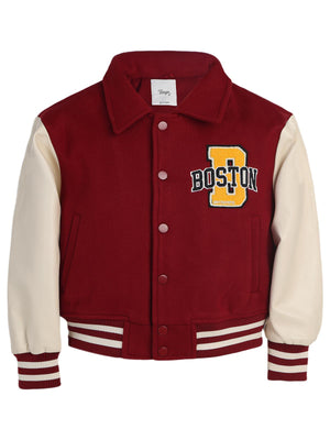 Boys Boston Nakışlı Ceket | Mikro Uzun Kol Kapşonlu | Okul Kreş ve Günlük Kullanım - Bordo