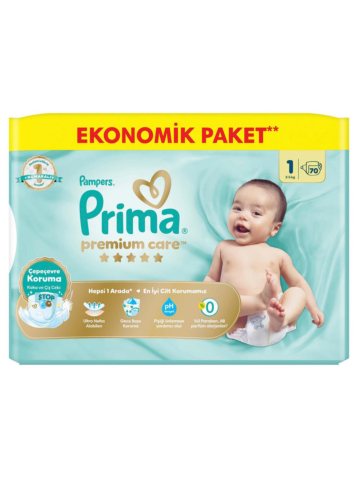 Prima Premium Care 1 Beden Bebek Bezi Ekonomik Paket Yenidoğan 70 Adet