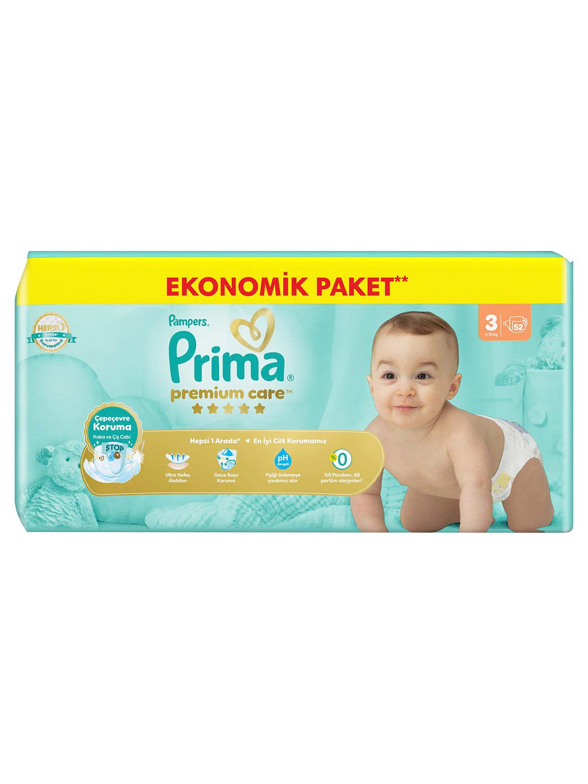 Prima Premium Care 3 Beden 52 Adet Bebek Bezi  Ekonomik Paket