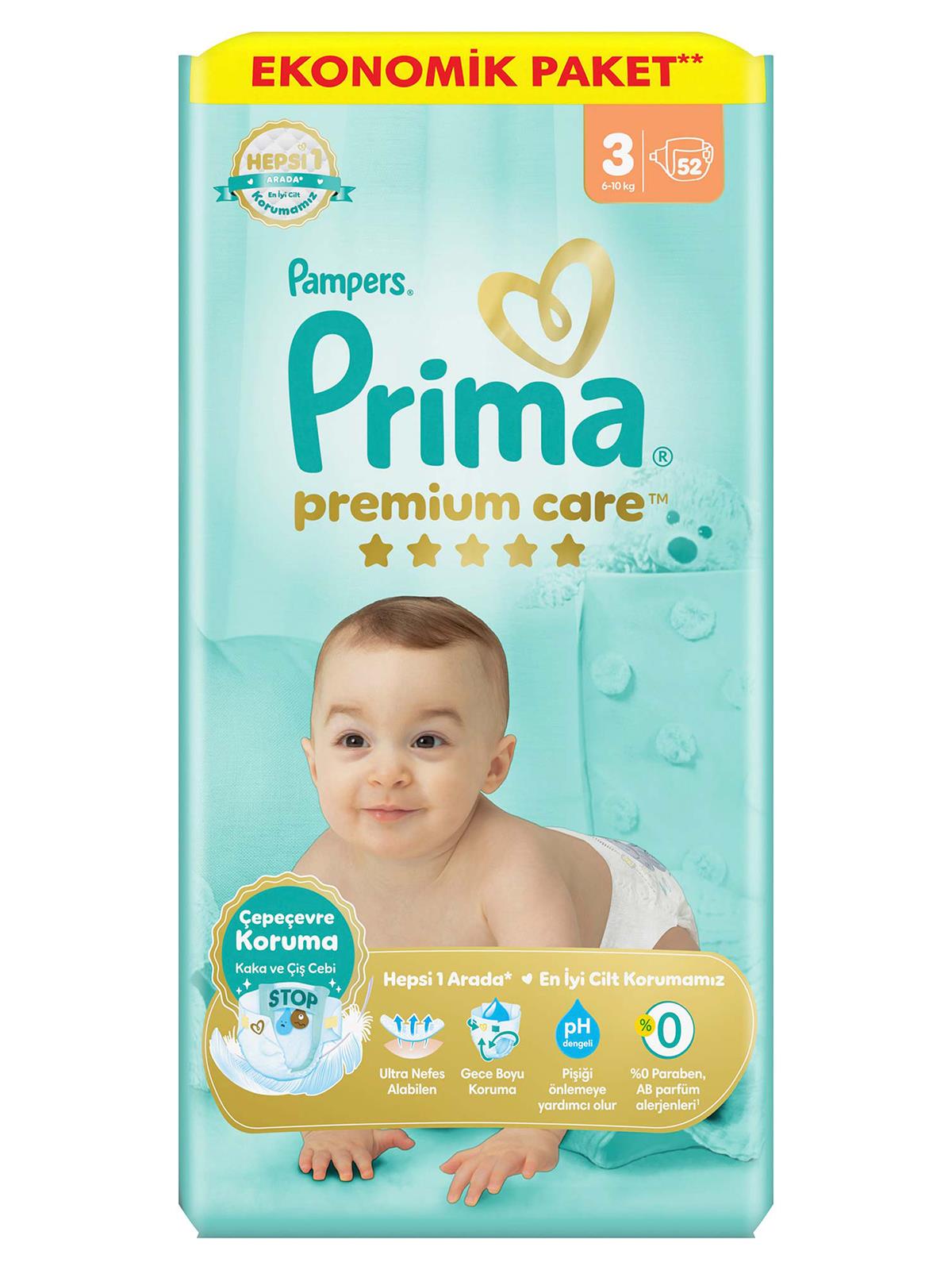 Prima Premium Care 3 Beden 52 Adet Bebek Bezi  Ekonomik Paket