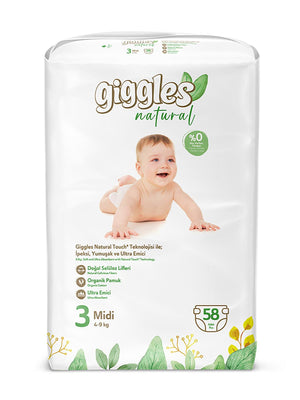 Giggles Natural Bebek Bezi Jumbo Paket Midi 58 Adet