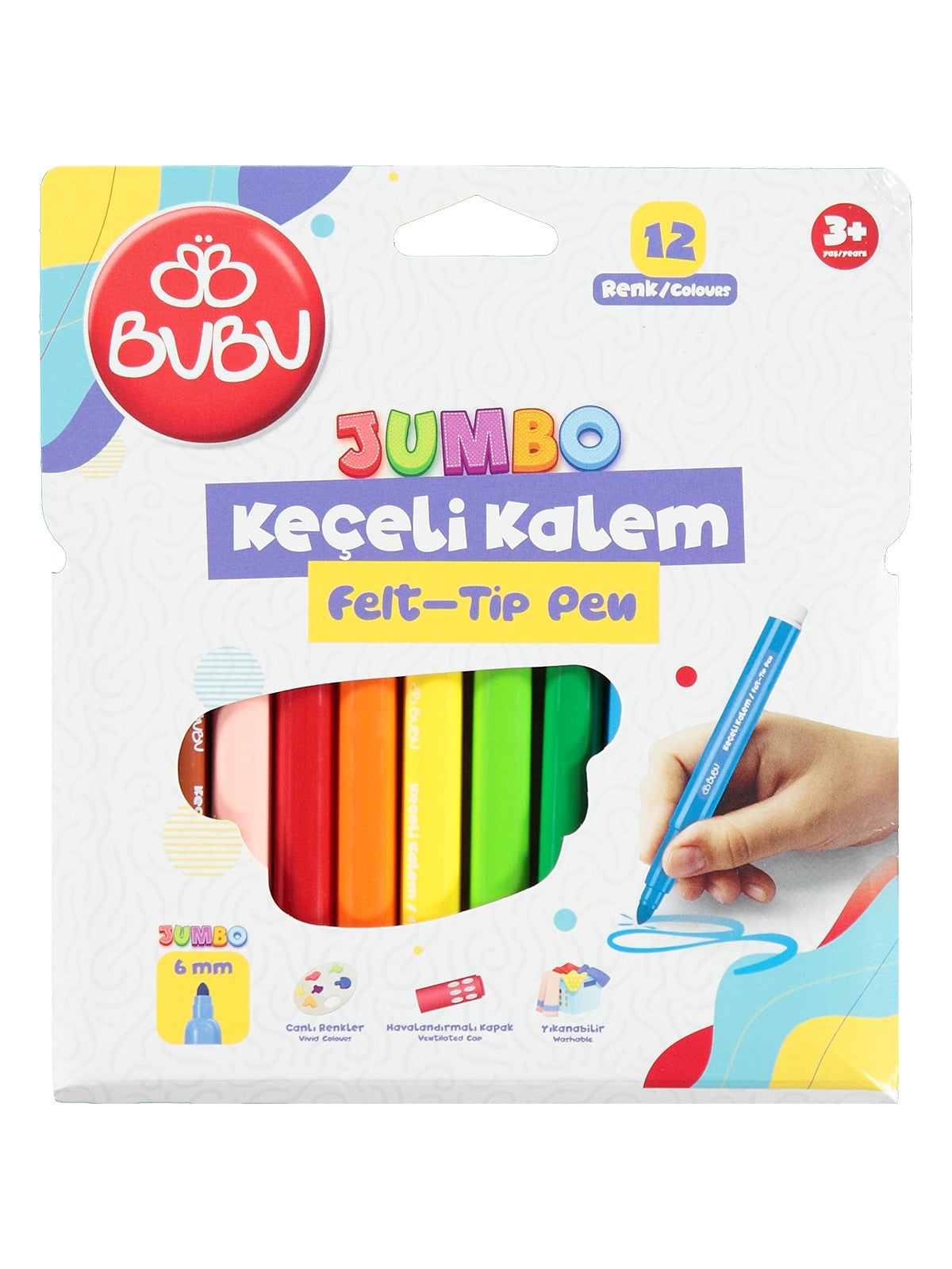 Bubu Jumbo Keçeli Kalem 6Mm. 12 Renk Karton Kutu