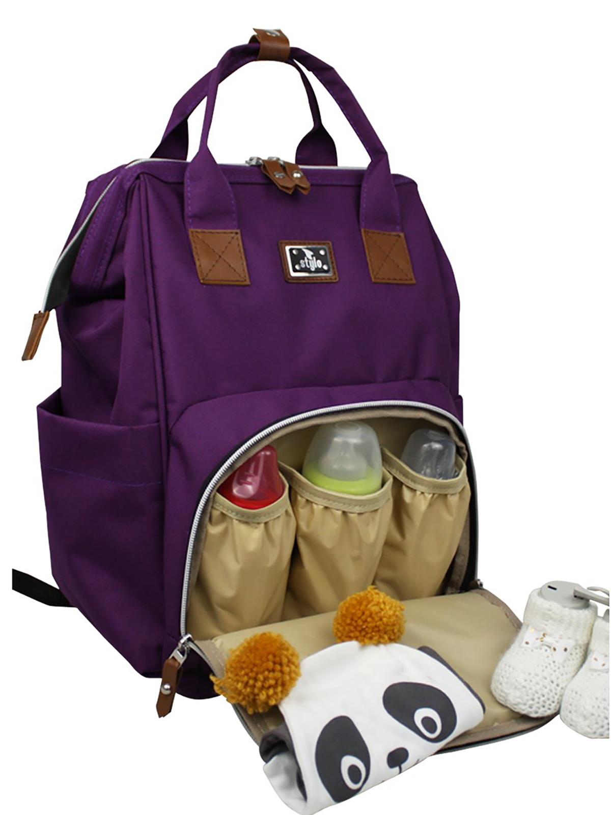 Stylo Çanta  Roma Baby Bag Anne Bebek Bakım Sırt Çantası - Lila