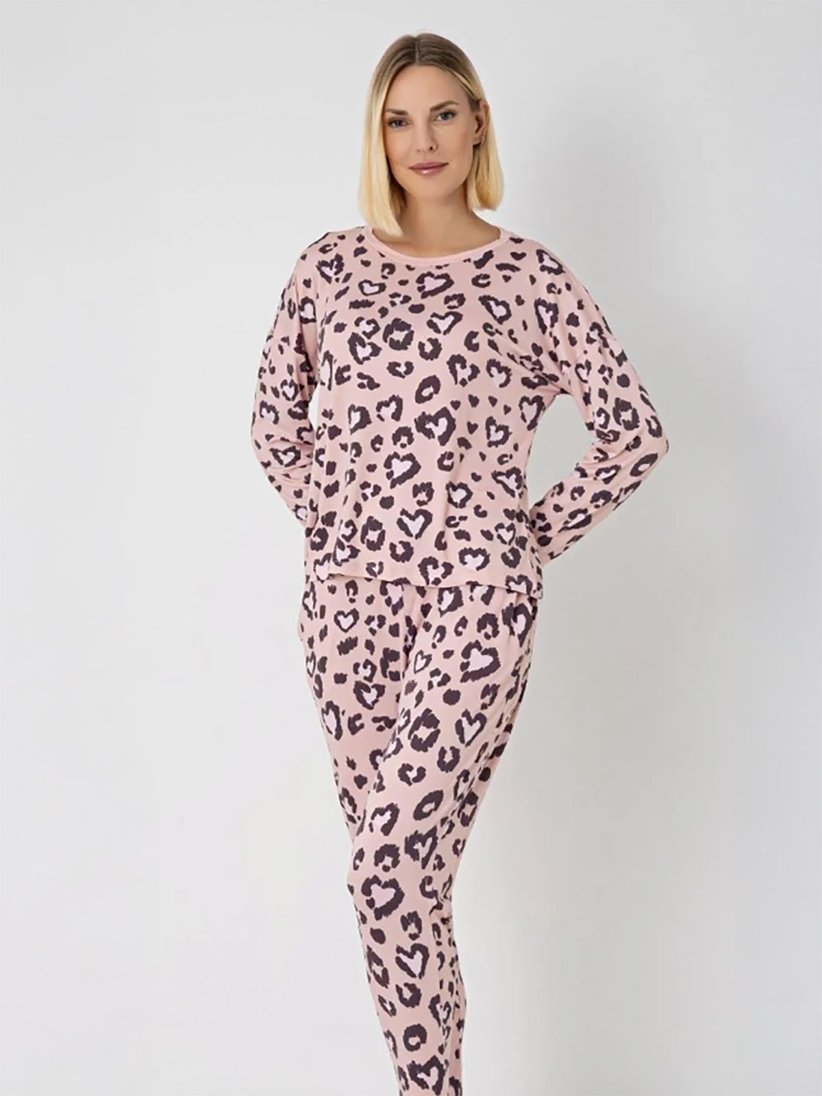 Dofi Kadın Leopar Desenli S-XL Pijama Takımı - Pembe