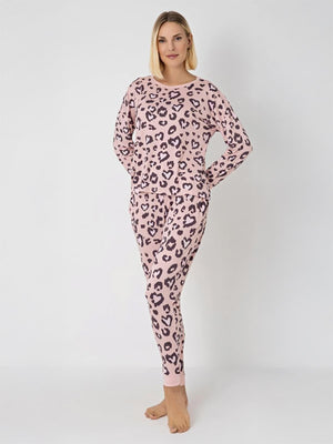 Dofi Kadın Leopar Desenli S-XL Pijama Takımı - Pembe