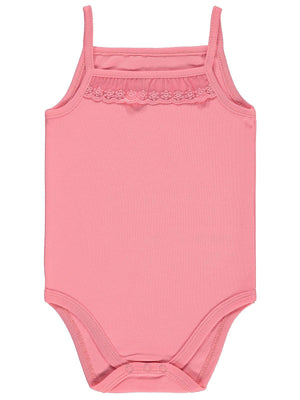 Civil Baby Penye İp Askılı Dantelli 3-9 Ay Kız Çıtçıtlı Badi - Pembe