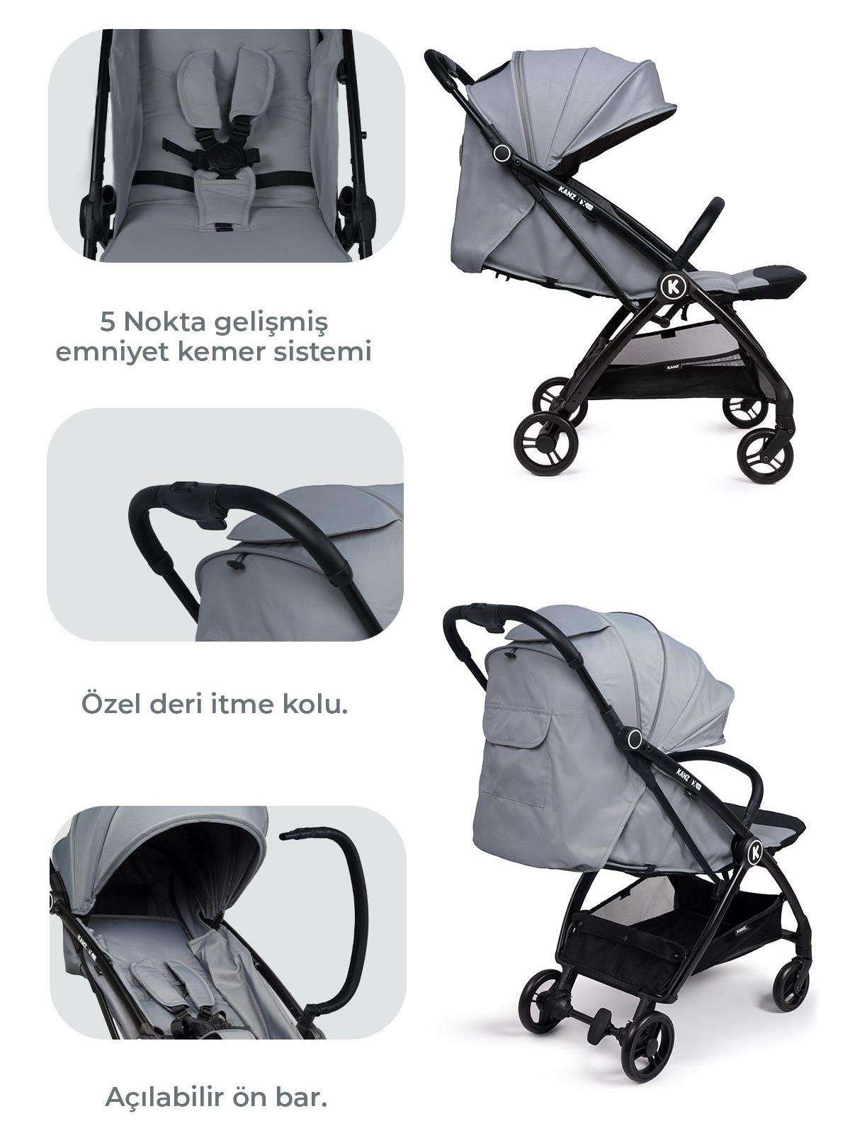 Kanz X-Flop Kabin Boy Bebek Arabası - Gri