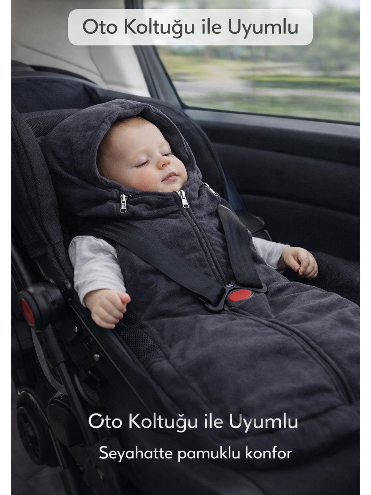 Ubeybi 4 Mevsim Bebek Arabası ve Ana Kucağı %100 Pamuklu Tulum (Footmuff) 0-12 Ay - Gri