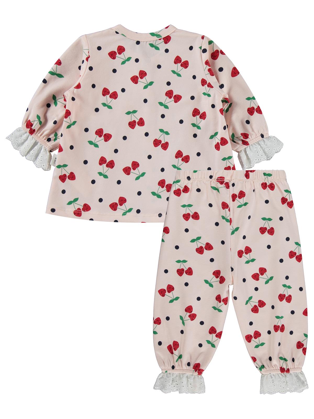 Civil Baby Puanlı Kiraz Emprime Fistolu Kız 6-18 Ay Pijama Takımı - Pudra