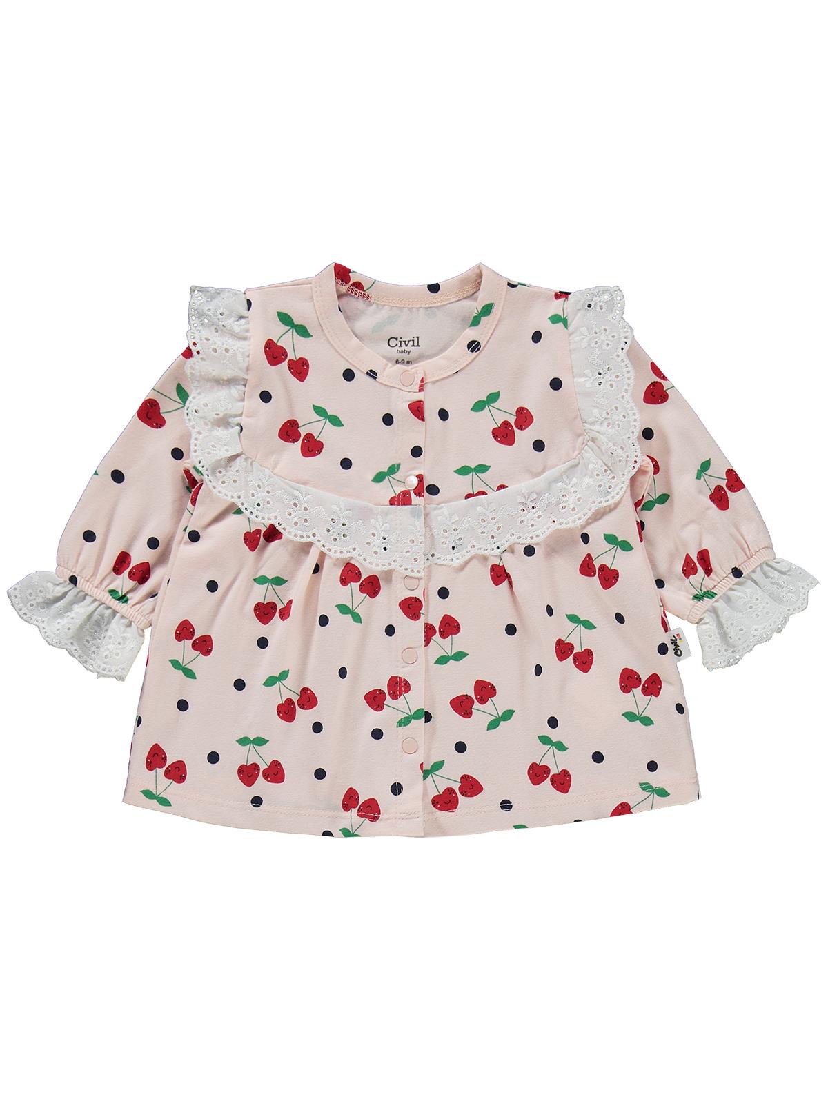 Civil Baby Puanlı Kiraz Emprime Fistolu Kız 6-18 Ay Pijama Takımı - Pudra