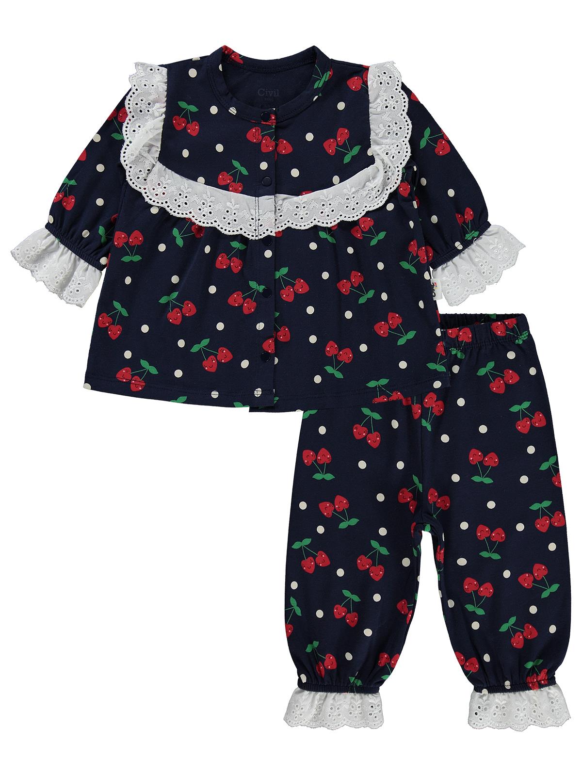 Civil Baby Puanlı Kiraz Emprime Fistolu Kız 6-18 Ay Pijama Takımı - Lacivert