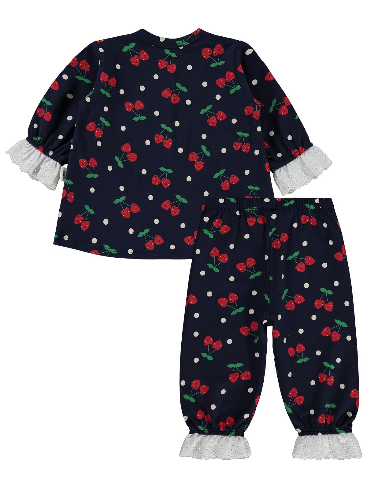 Civil Baby Puanlı Kiraz Emprime Fistolu Kız 6-18 Ay Pijama Takımı - Lacivert