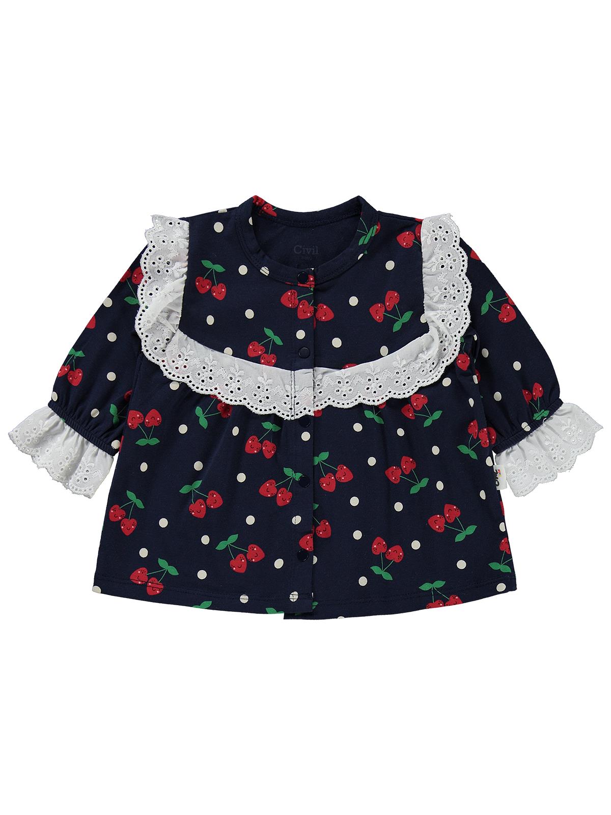 Civil Baby Puanlı Kiraz Emprime Fistolu Kız 6-18 Ay Pijama Takımı - Lacivert
