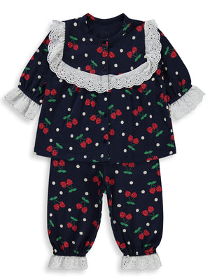Civil Baby Puanlı Kiraz Emprime Fistolu Kız 6-18 Ay Pijama Takımı - Lacivert