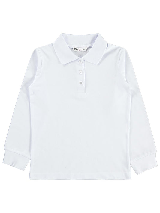 Civil Girls Kız Çocuk Basic Polo Pike Badi | Polo Pike Uzun Kol Gömlek Yaka - Polo | Okul Kreş ve Günlük Kullanım - Beyaz